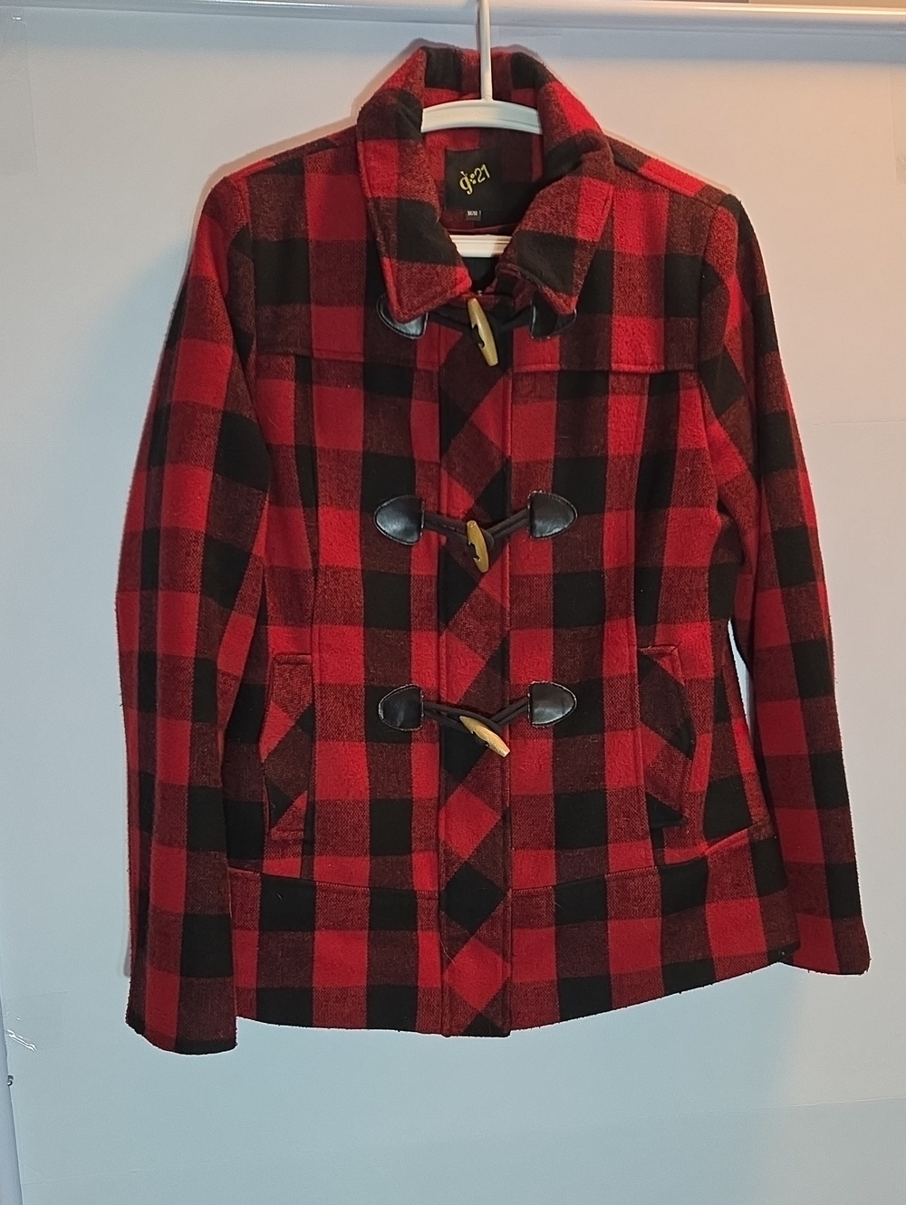 G:21 Red and Black Plaid Toggle Pea Coat Size M